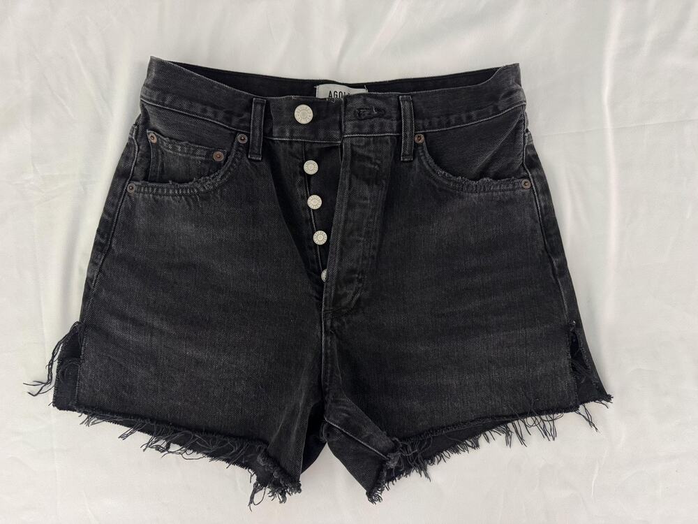AGOLDE Dee Short Denim Shortsn26 Black High Rise Button Fly Cutoff Hem